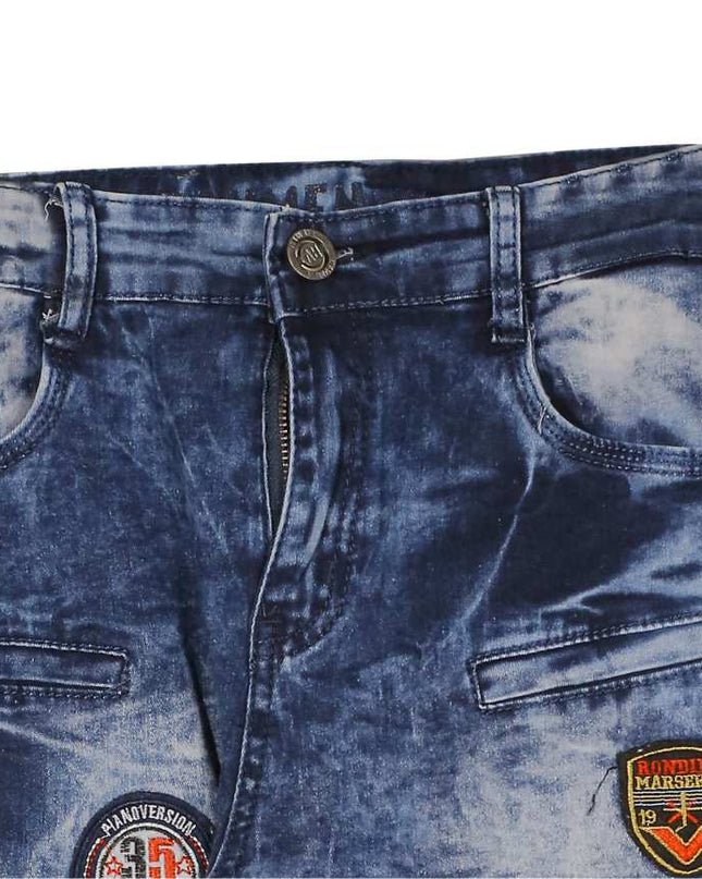 Ravmen Slim Fit Biker Double Knee Blue Short