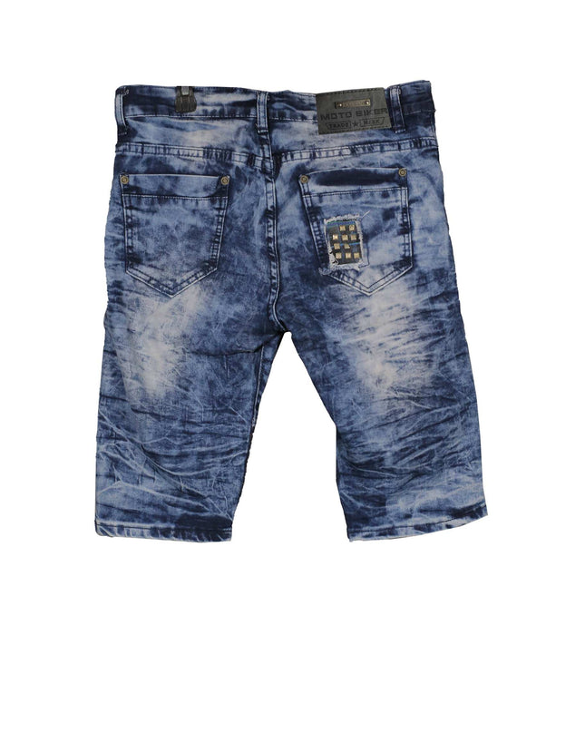 Ravmen Slim Fit Biker Double Knee Blue Short
