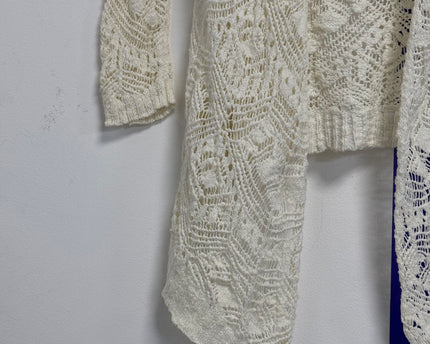 PS From Aeropostale Cream Hooded Pointelle Knit Open Cardigan