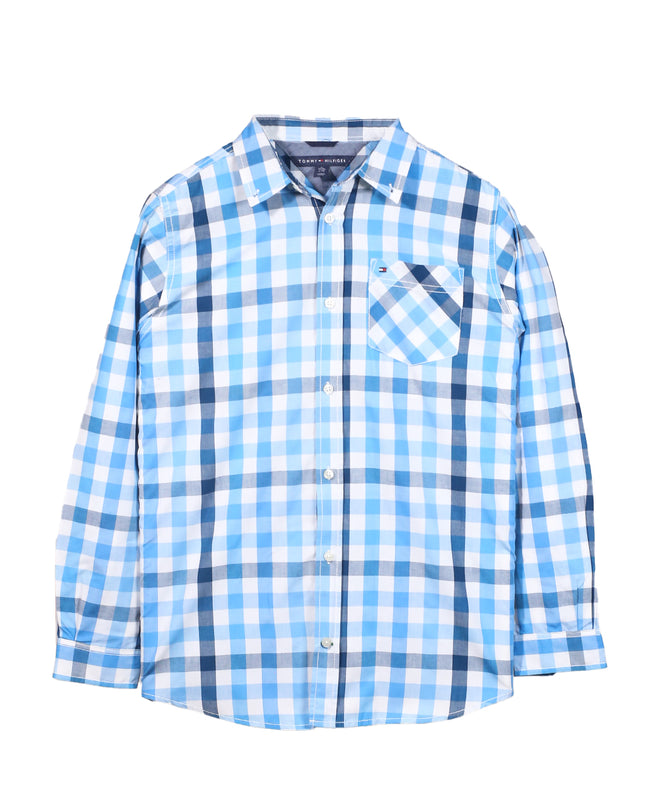 Tommy Hilfiger Long Sleeve Button Plaid Blue Shirt - M