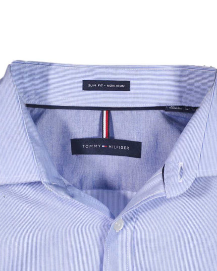 Tommy Hilfiger Slim Fit Non-Iron Light Blue Pinstripe Dress Shirt - M