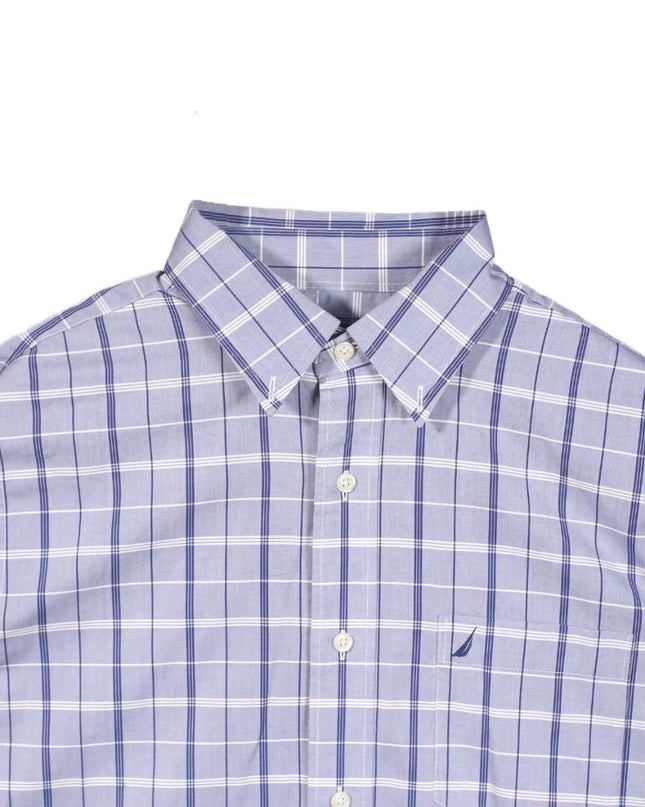 Nautica Plaid Casual Button Up Long Sleeve Blue Shirt - M