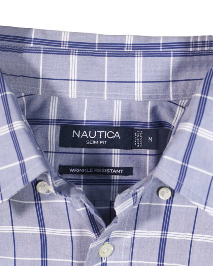 Nautica Plaid Casual Button Up Long Sleeve Blue Shirt - M