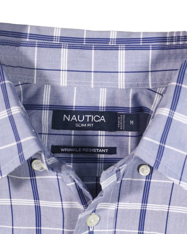 Nautica Plaid Casual Button Up Long Sleeve Blue Shirt - M
