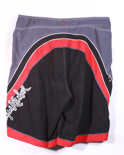 Quiksilver Black, Red & Grey Surf Board Shorts - XL  | Waist: 36"