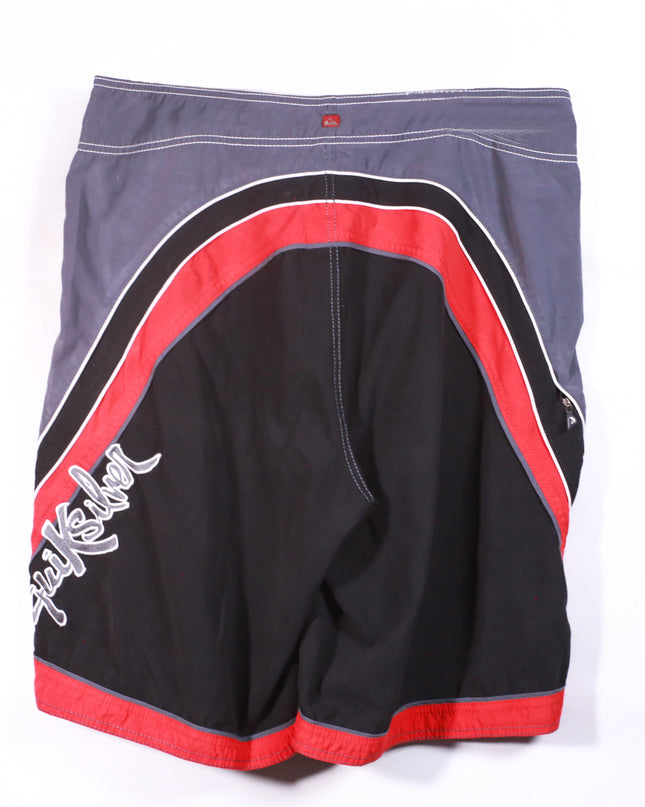 Quiksilver Black, Red & Grey Surf Board Shorts - XL  | Waist: 36"