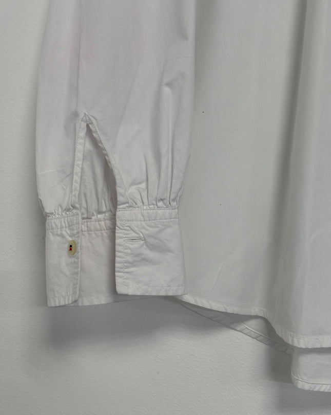 Tommy Hilfiger Women's White Organic Cotton Band Collar Long Sleeve Shirt