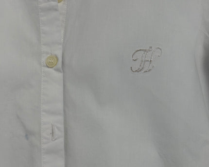 Tommy Hilfiger Women's White Organic Cotton Band Collar Long Sleeve Shirt