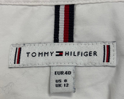 Tommy Hilfiger Women's White Organic Cotton Band Collar Long Sleeve Shirt