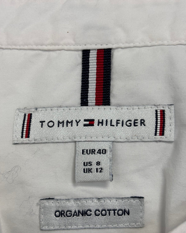 Tommy Hilfiger Women's White Organic Cotton Band Collar Long Sleeve Shirt