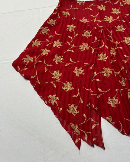 Red Floral Asymmetrical Handkerchief Hem Vintage Boho Style Skirt