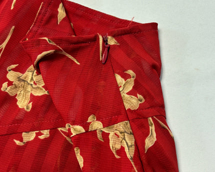 Red Floral Asymmetrical Handkerchief Hem Vintage Boho Style Skirt