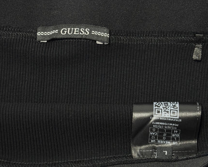 GUESS Black Ribbed Bodycon with Logo Waistband Midi Skirt