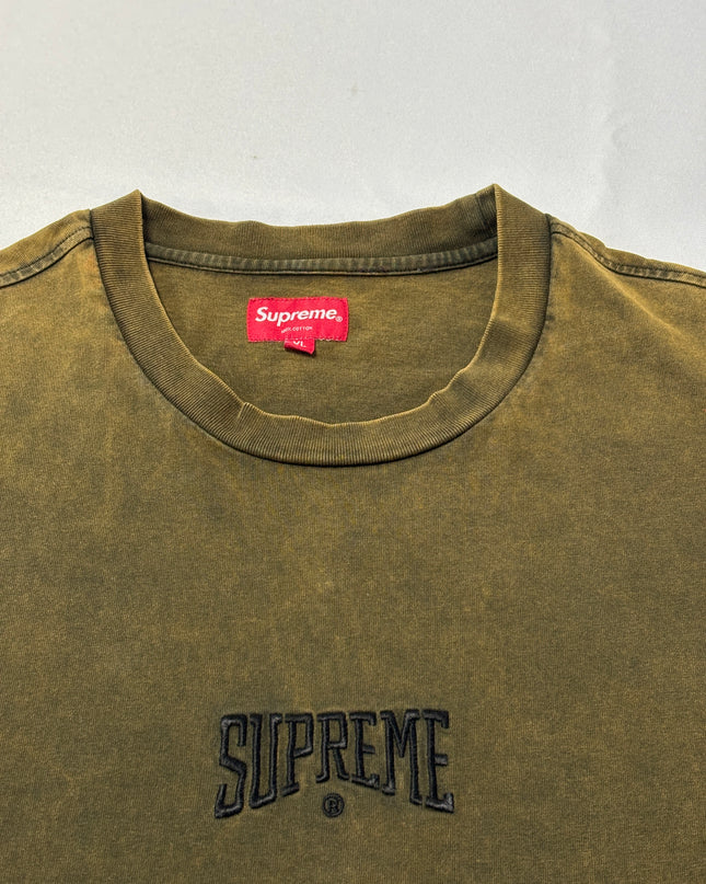 Supreme Olive Green Pigment Dyed Embroidered Logo T-Shirt