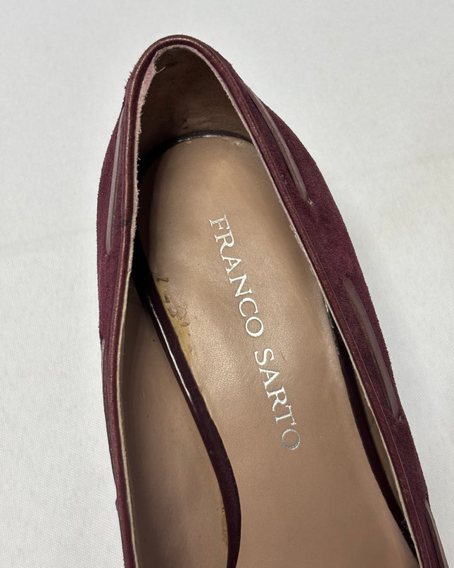 Franco Sarto Burgundy Suede Bow Accent Kitten Heels | With Box