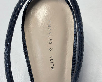 CHARLES & KEITH Animal Print Blue Snakeskin Embossed Slingback Heels | With Box