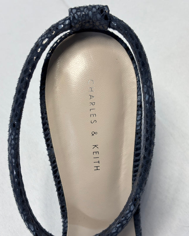 CHARLES & KEITH Animal Print Blue Snakeskin Embossed Slingback Heels | With Box