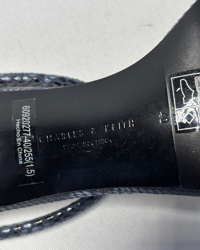 CHARLES & KEITH Animal Print Blue Snakeskin Embossed Slingback Heels | With Box