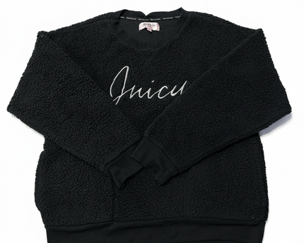 Juicy Couture Embroidered Black Oversized Cozy Teddy Sweatshirt