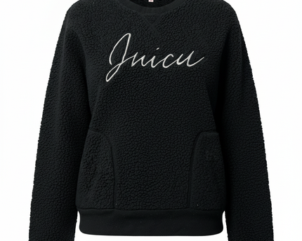 Juicy Couture Embroidered Black Oversized Cozy Teddy Sweatshirt