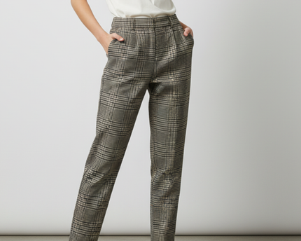 ZARA TRF Houndstooth Check Pleated High Waist Trousers