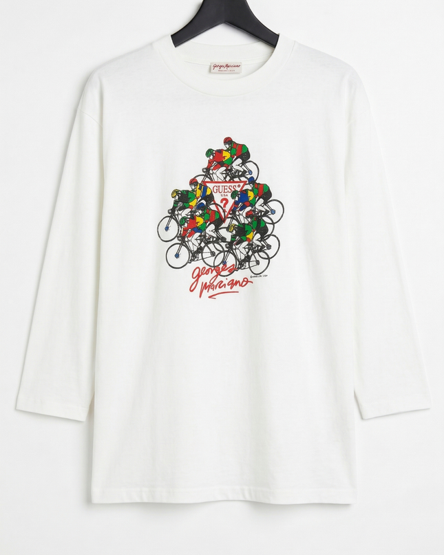 Vintage Guess Georges Marciano White Graphic Long Sleeve Tee