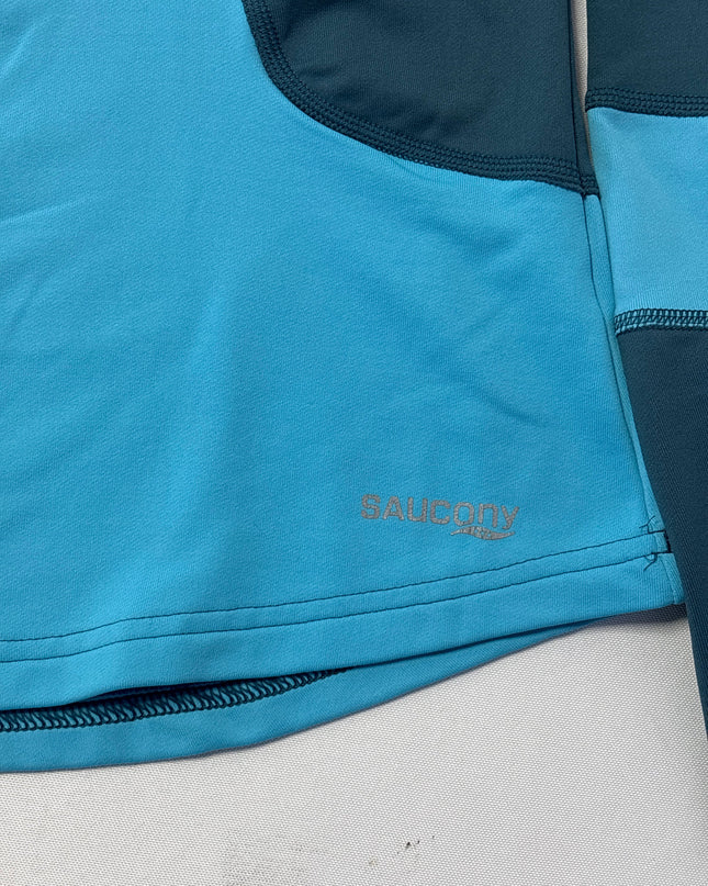 Saucony Teal Color Block Quarter Zip Long Sleeve Sports Upper