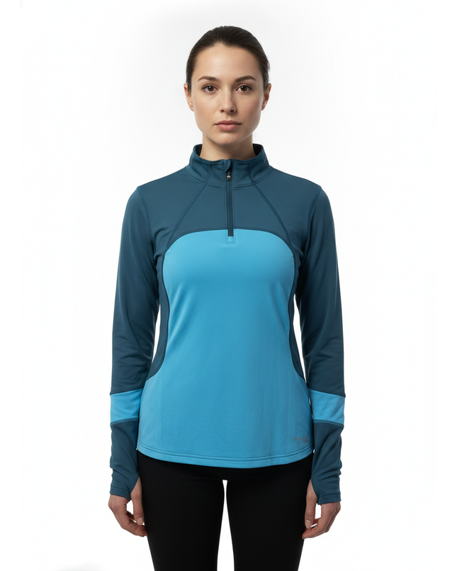 Saucony Teal Color Block Quarter Zip Long Sleeve Sports Upper