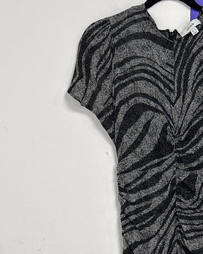 Reiss Grey Zebra Print Ruched Midi Dress