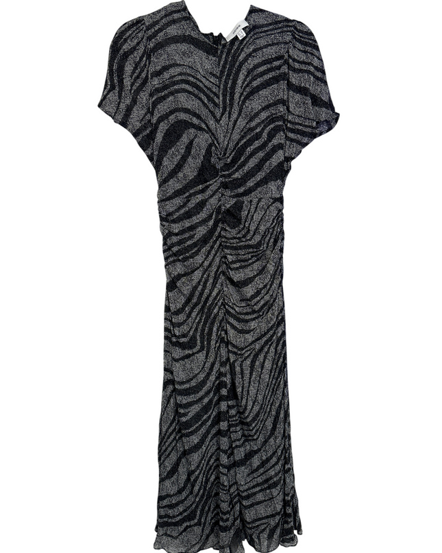 Reiss Grey Zebra Print Ruched Midi Dress