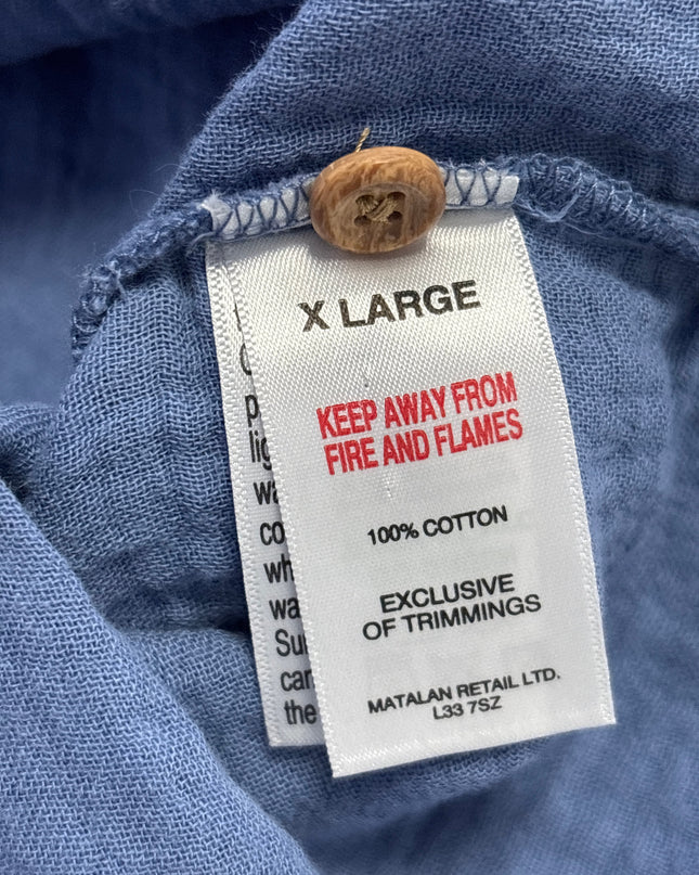 Papaya Blue Gauze Button-Down Relaxed V-Neck Dress