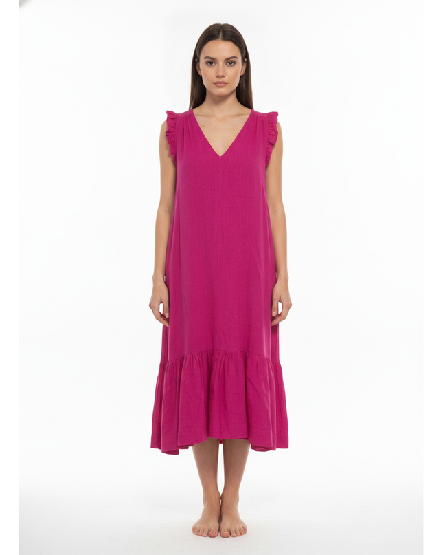 Next Fuchsia Ruffled Sleeveless V-Neck Dress