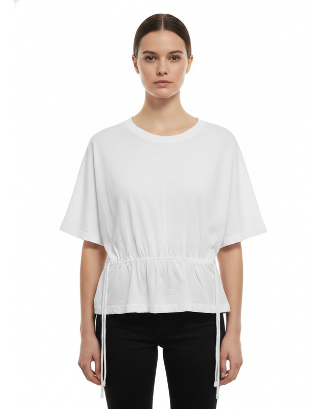 H&M White Drawstring Hem Boxy Top