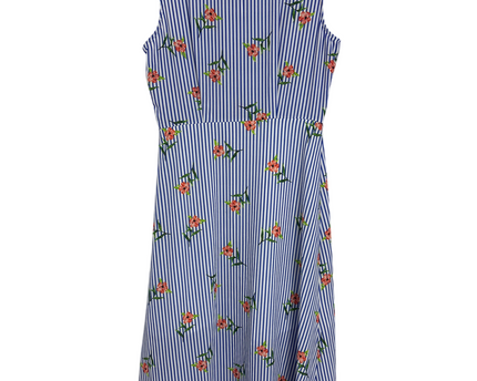 Koton Blue Floral Striped Sleeveless Shirt Dress