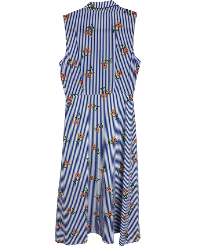 Koton Blue Floral Striped Sleeveless Shirt Dress