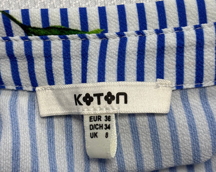 Koton Blue Floral Striped Sleeveless Shirt Dress