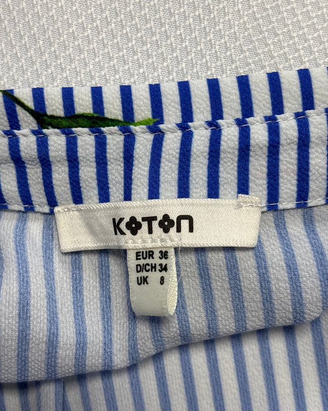 Koton Blue Floral Striped Sleeveless Shirt Dress