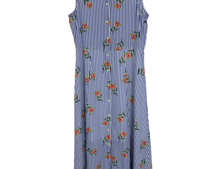 Koton Blue Floral Striped Sleeveless Shirt Dress