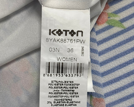 Koton Blue Floral Striped Sleeveless Shirt Dress