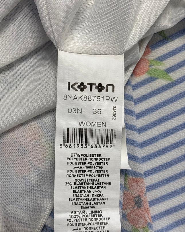 Koton Blue Floral Striped Sleeveless Shirt Dress