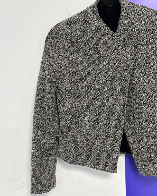 Mango Suit Grey Bouclé Cropped Open Front Blazer