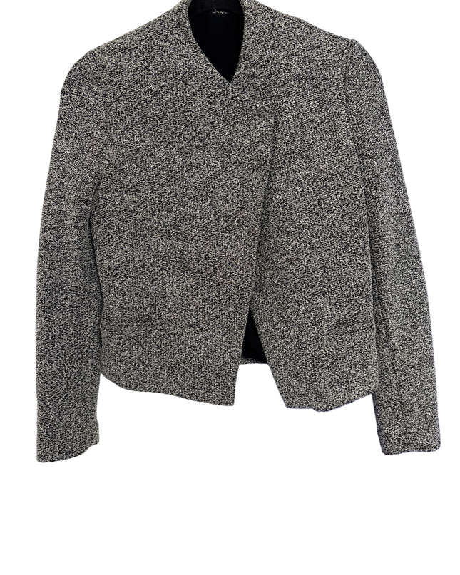 Mango Suit Grey Bouclé Cropped Open Front Blazer