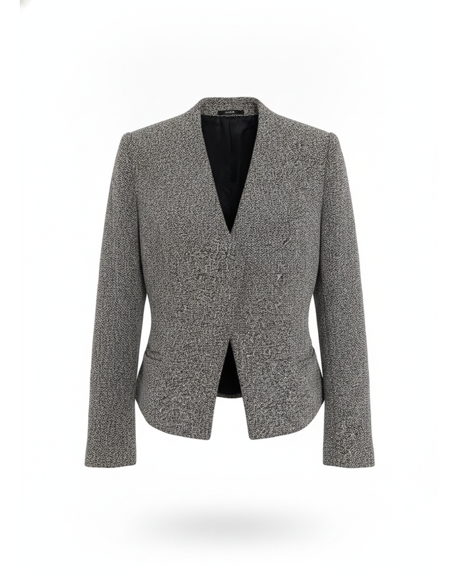 Mango Suit Grey Bouclé Cropped Open Front Blazer