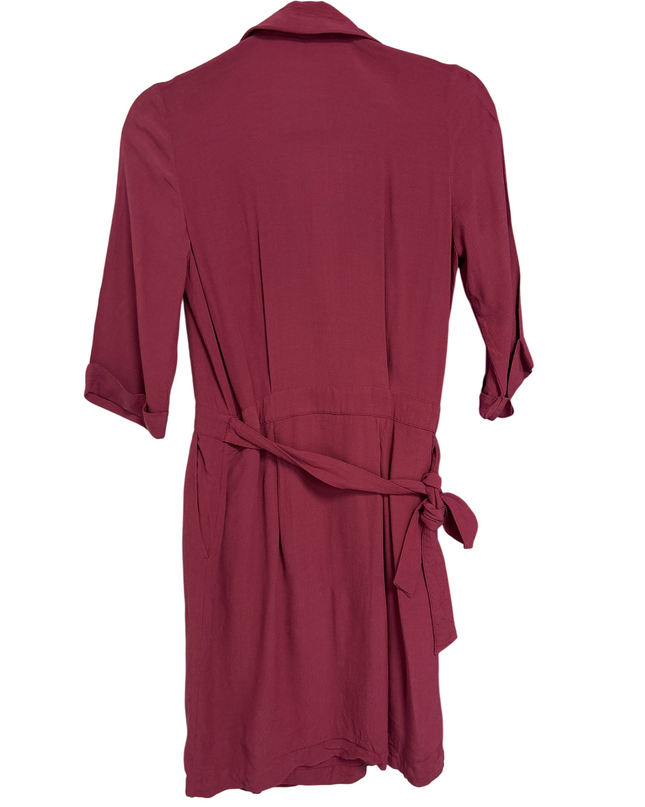 Comptoir Des Cotonniers Burgundy Wrap Belted V-Neck Dress