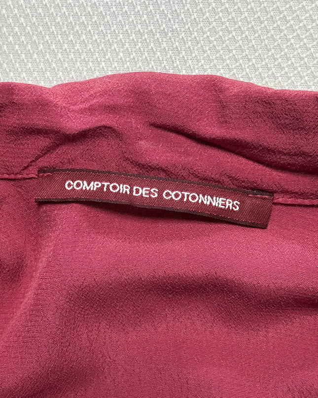 Comptoir Des Cotonniers Burgundy Wrap Belted V-Neck Dress