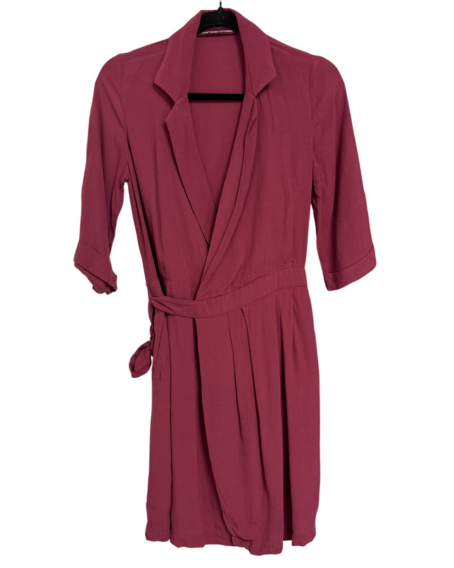 Comptoir Des Cotonniers Burgundy Wrap Belted V-Neck Dress