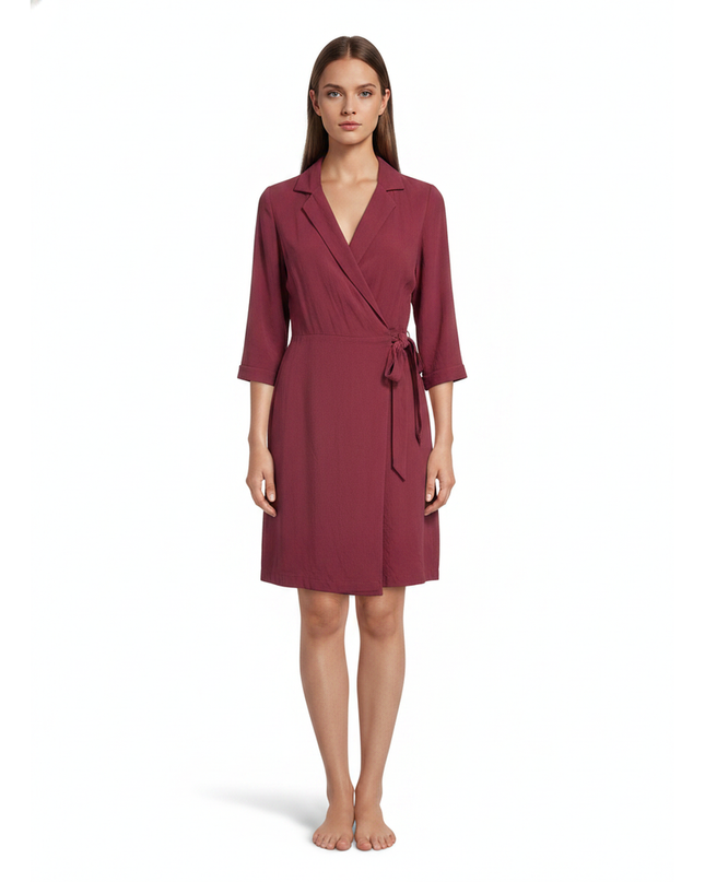 Comptoir Des Cotonniers Burgundy Wrap Belted V-Neck Dress