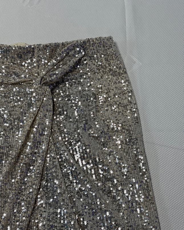 Stradivarius Silver Sequin Knot Detail Midi Skirt
