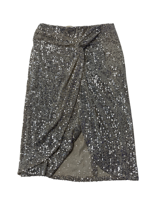 Stradivarius Silver Sequin Knot Detail Midi Skirt