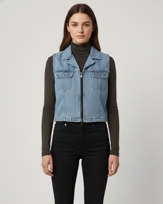 Tickets Clothing Vintage 90s Light Wash Denim Zip-Up Vest